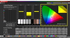 CalMAN ColorChecker (profil: P3, docelowa przestrzeń kolorów P3)